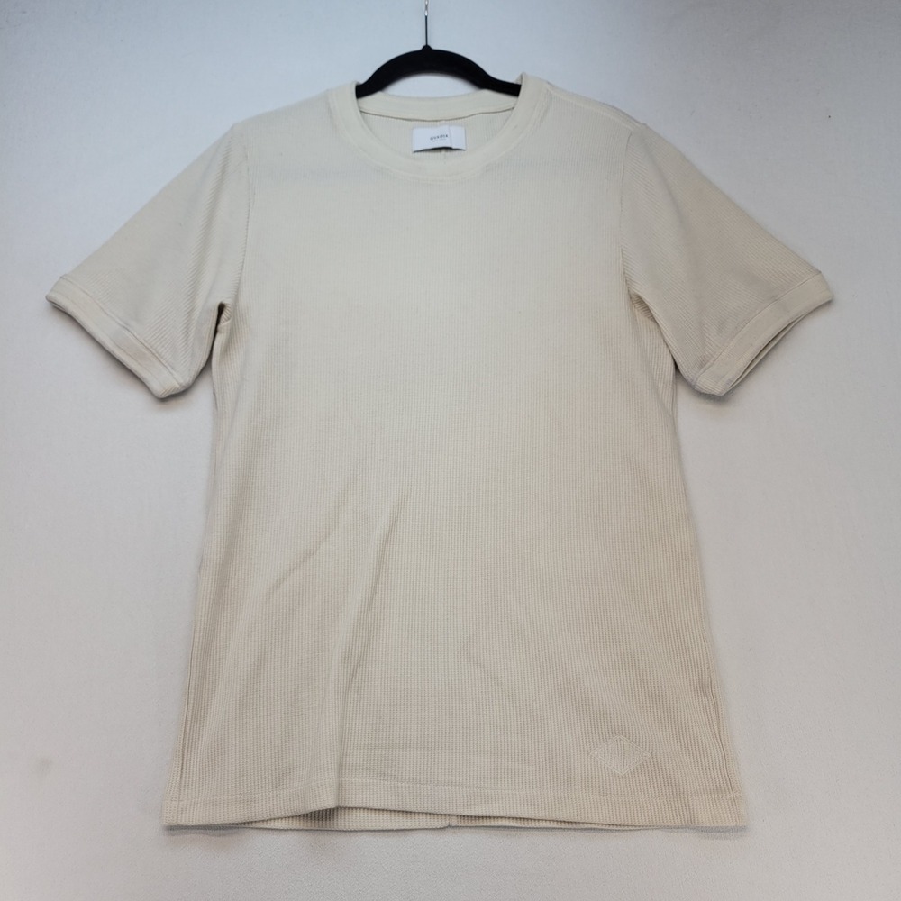 Ovadia T-Shirt Mens Medium Cream‎ Waffle Knit Thermal Short Sleeve Logo Tee